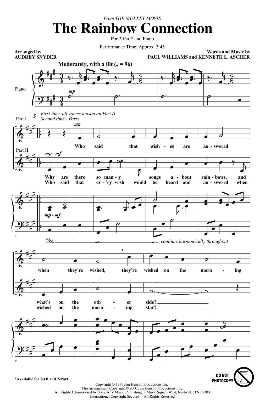 Paul Williams The Rainbow Connection (arr. Audrey Snyder) sheet music notes and chords. Download Printable PDF.