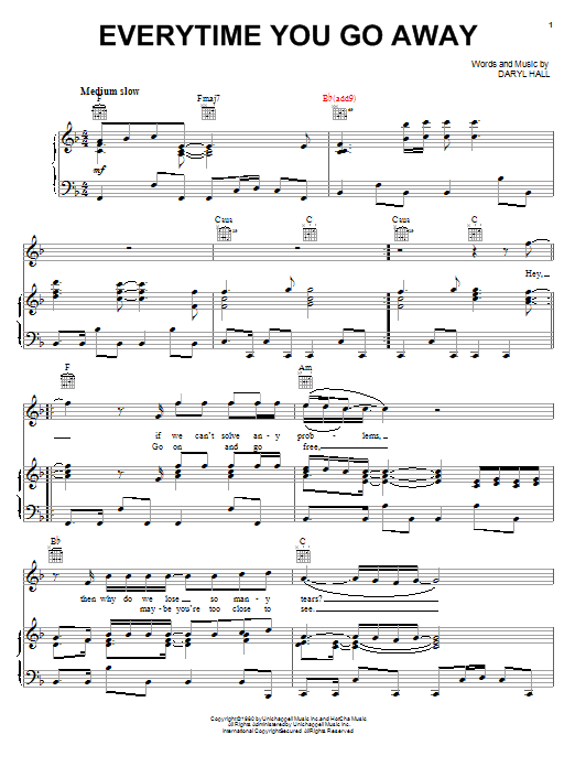 Paul Young Everytime You Go Away sheet music notes and chords. Download Printable PDF.