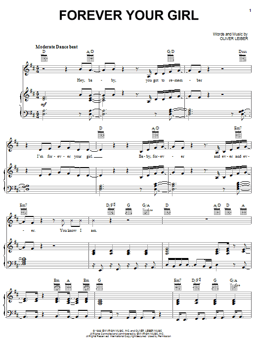 Learn to play Paula Abdul Forever Your Girl sheet music for Piano, Vocal & Guitar Chords (Right-Hand Melody) in minutes. Price: 7.8900$ Paula Abdul Forever Your Girl sheet music notes and chords arranged for Piano, Vocal & Guitar Chords (Right-Hand Melody)