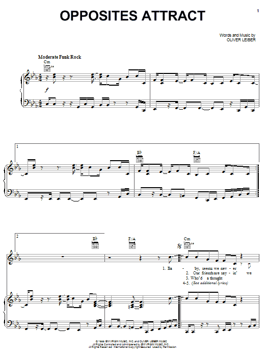 Learn to play Paula Abdul Opposites Attract sheet music for Piano, Vocal & Guitar Chords (Right-Hand Melody) in minutes. Price: 7.8900$ Paula Abdul Opposites Attract sheet music notes and chords arranged for Piano, Vocal & Guitar Chords (Right-Hand Melody)