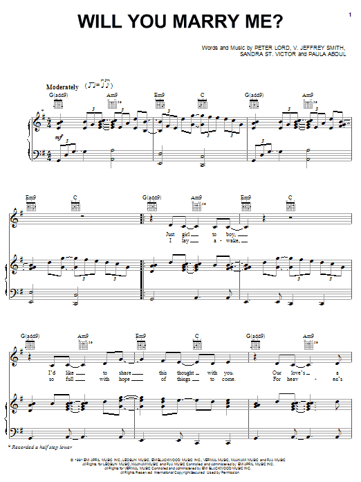 Paula Abdul Will You Marry Me? sheet music notes and chords. Download Printable PDF.