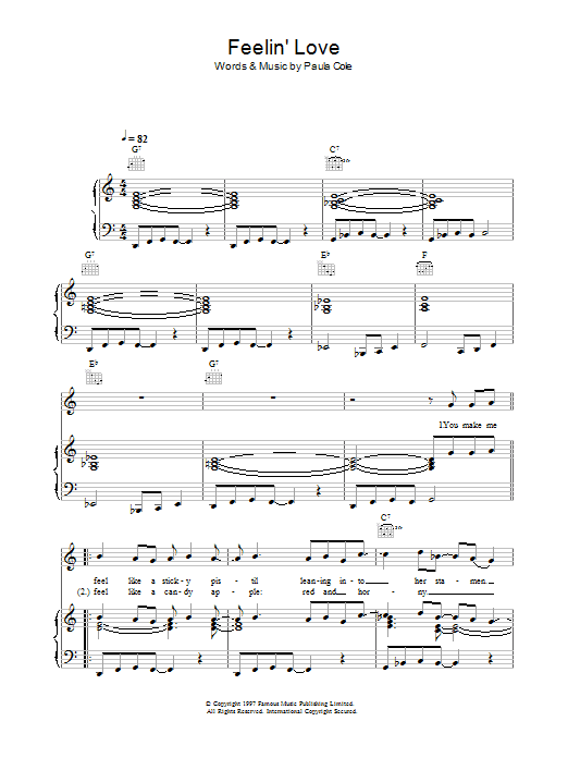 Learn to play Paula Cole Feelin' Love sheet music for Piano, Vocal & Guitar Chords in minutes. Price: 7.8900$ Paula Cole Feelin' Love sheet music notes and chords arranged for Piano, Vocal & Guitar Chords