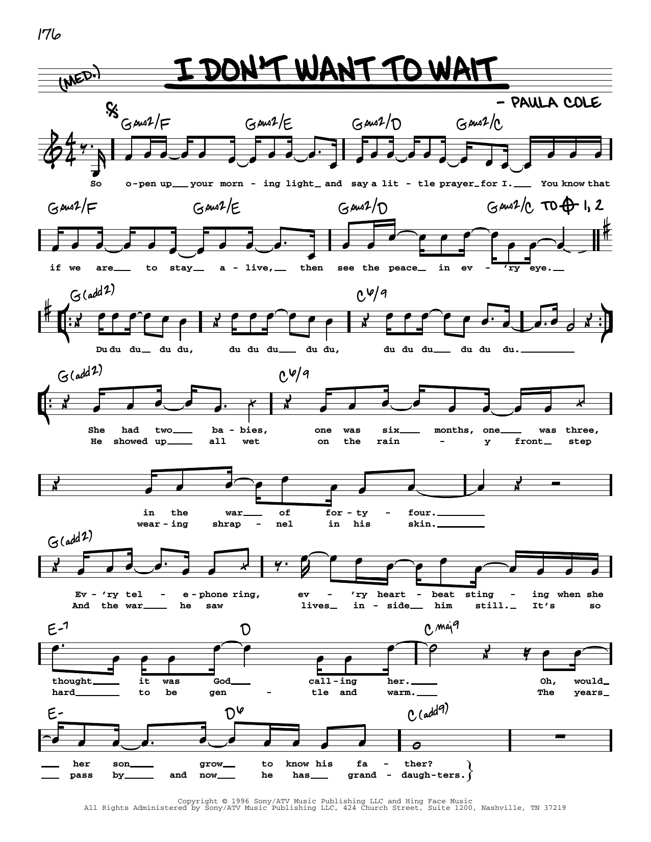 Paula Cole I Don't Want To Wait sheet music notes and chords. Download Printable PDF.