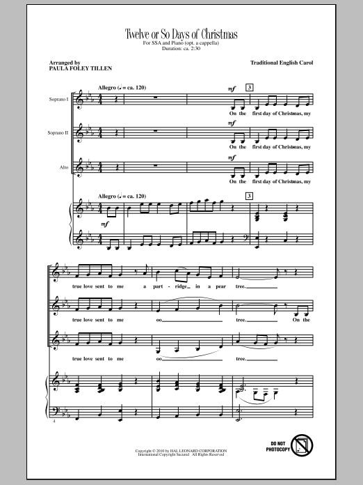 Paula Foley Tillen Twelve Or So Days Of Christmas sheet music notes and chords. Download Printable PDF.