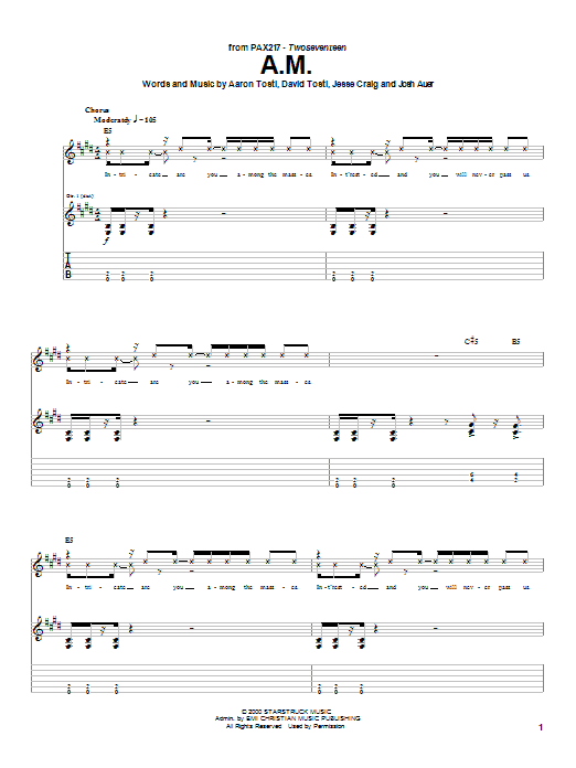 Learn to play PAX217 A.M. sheet music for Guitar Tab in minutes. Price: 7.8900$ PAX217 A.M. sheet music notes and chords arranged for Guitar Tab