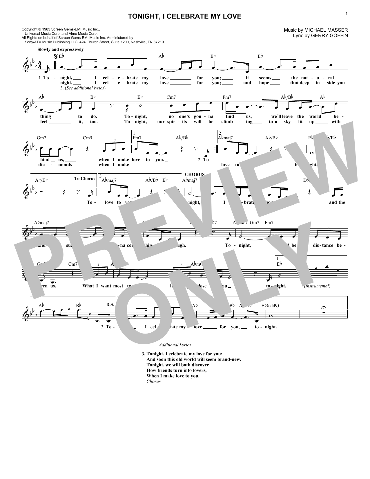 Peabo Bryson & Roberta Flack Tonight, I Celebrate My Love sheet music notes and chords arranged for Lead Sheet / Fake Book
