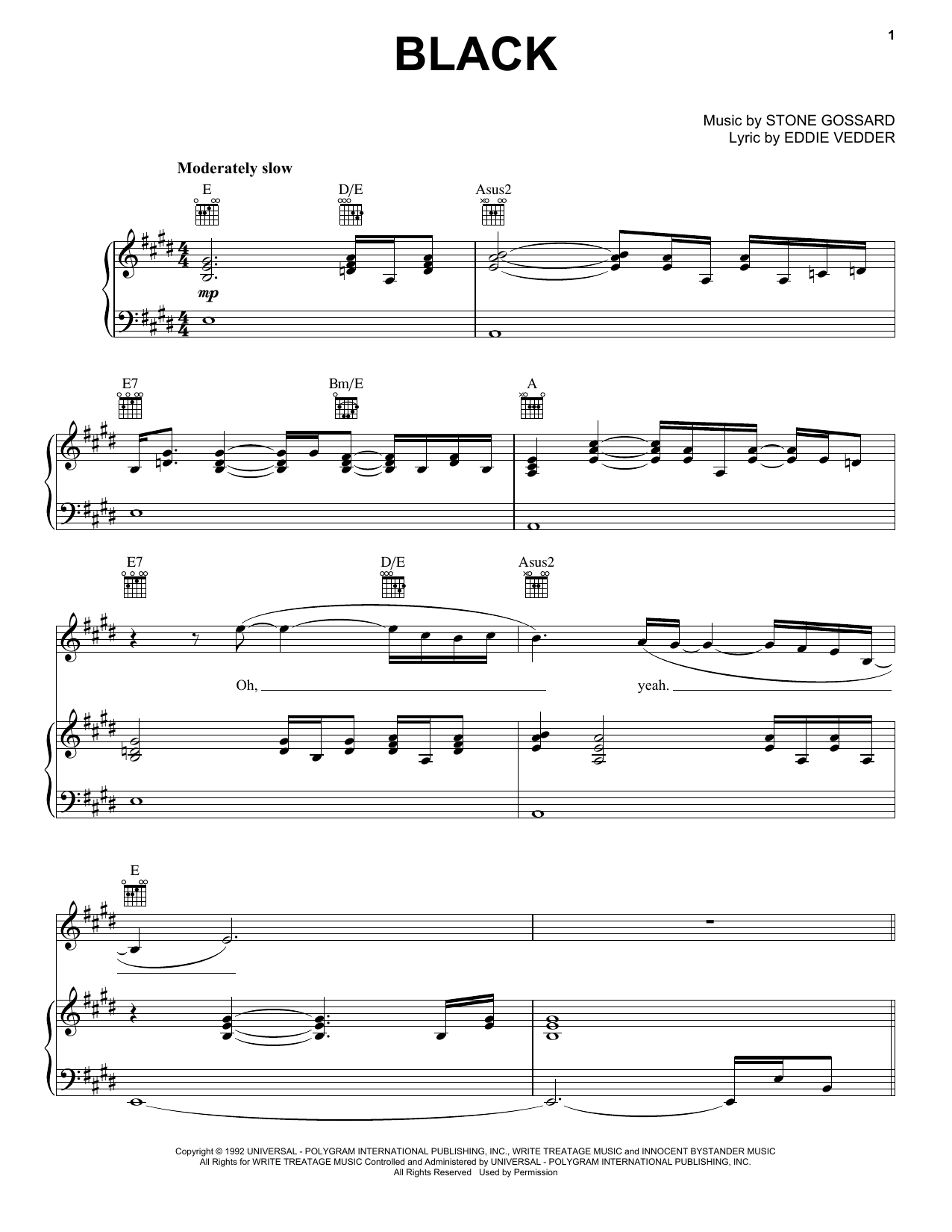 Pearl Jam Black sheet music notes and chords. Download Printable PDF.