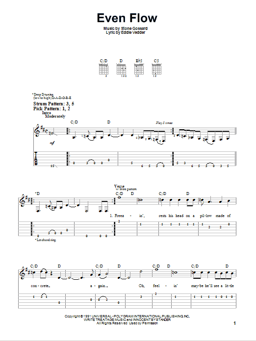 Pearl Jam Even Flow sheet music notes and chords. Download Printable PDF.