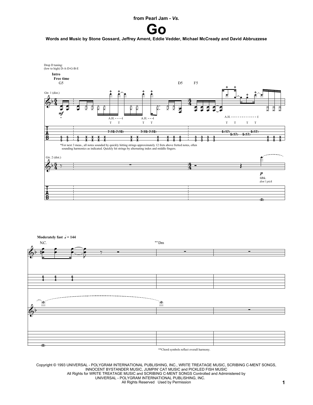 Learn to play Pearl Jam Go sheet music for Guitar Tab in minutes. Price: 7.8900$ Pearl Jam Go sheet music notes and chords arranged for Guitar Tab