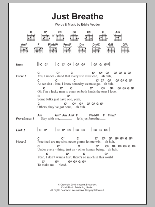 Pearl Jam Just Breathe sheet music notes and chords. Download Printable PDF.