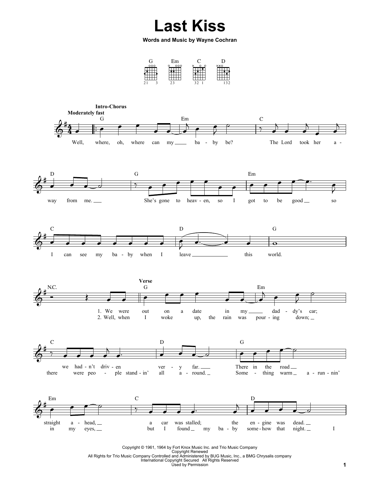 Pearl Jam Last Kiss sheet music notes and chords. Download Printable PDF.