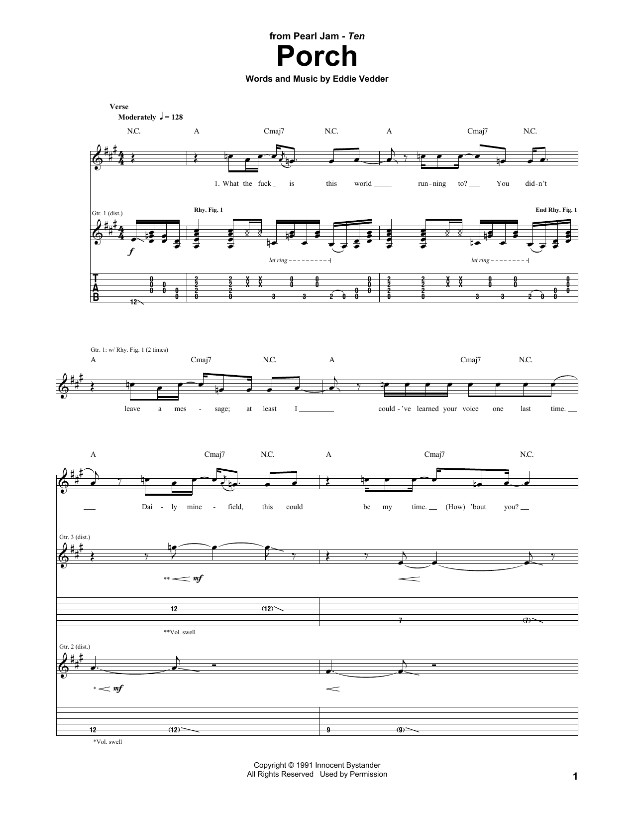 Learn to play Pearl Jam Porch sheet music for Guitar Tab in minutes. Price: 7.8900$ Pearl Jam Porch sheet music notes and chords arranged for Guitar Tab