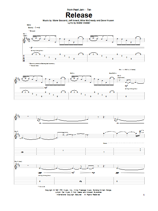 Learn to play Pearl Jam Release sheet music for Guitar Tab in minutes. Price: 7.8900$ Pearl Jam Release sheet music notes and chords arranged for Guitar Tab