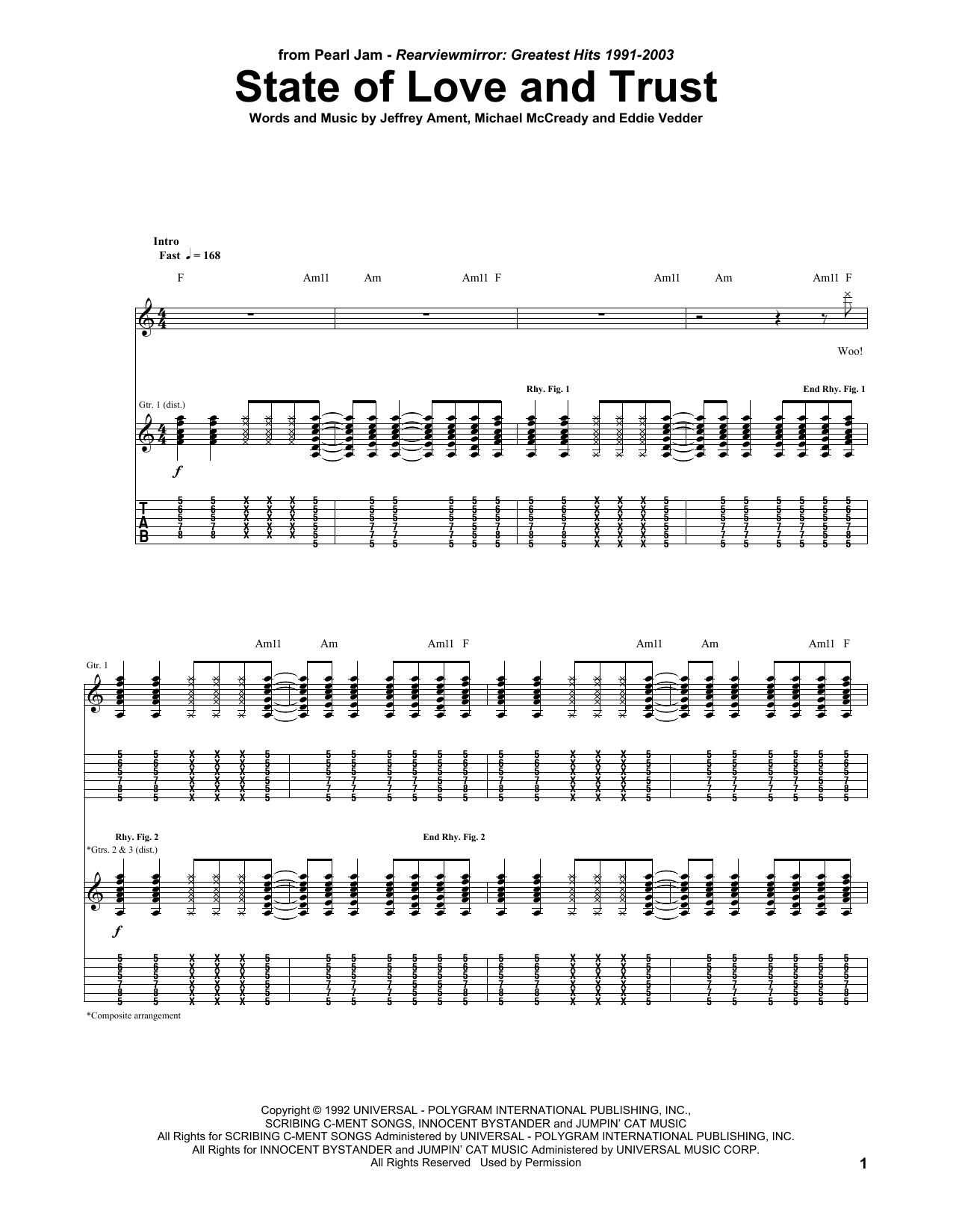 Pearl Jam State Of Love And Trust sheet music notes and chords. Download Printable PDF.