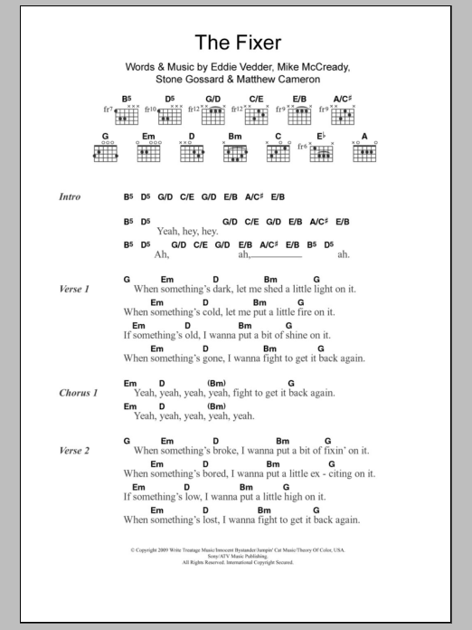 Pearl Jam The Fixer sheet music notes and chords. Download Printable PDF.