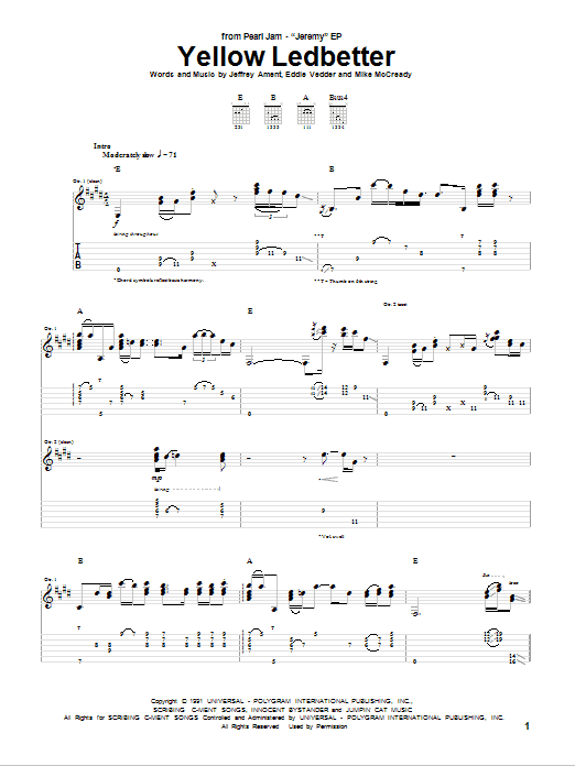 Pearl Jam Yellow Ledbetter sheet music notes and chords. Download Printable PDF.
