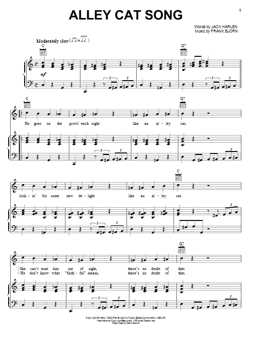 Peggy Lee Alley Cat Song sheet music notes and chords. Download Printable PDF.