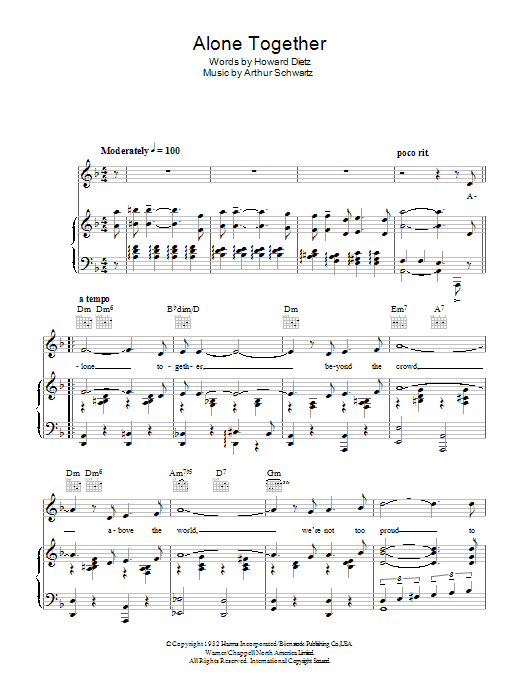 Learn to play Peggy Lee Alone Together sheet music for Piano, Vocal & Guitar Chords in minutes. Price: 7.8900$ Peggy Lee Alone Together sheet music notes and chords arranged for Piano, Vocal & Guitar Chords