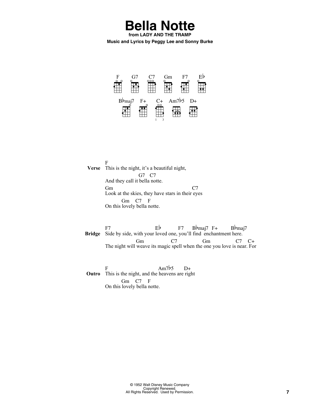 Peggy Lee Bella Notte (from Lady And The Tramp) (arr. Fred Sokolow) sheet music notes and chords. Download Printable PDF.