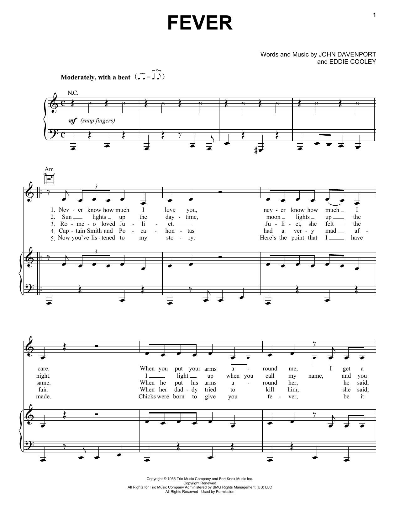 Peggy Lee Fever sheet music notes and chords. Download Printable PDF.