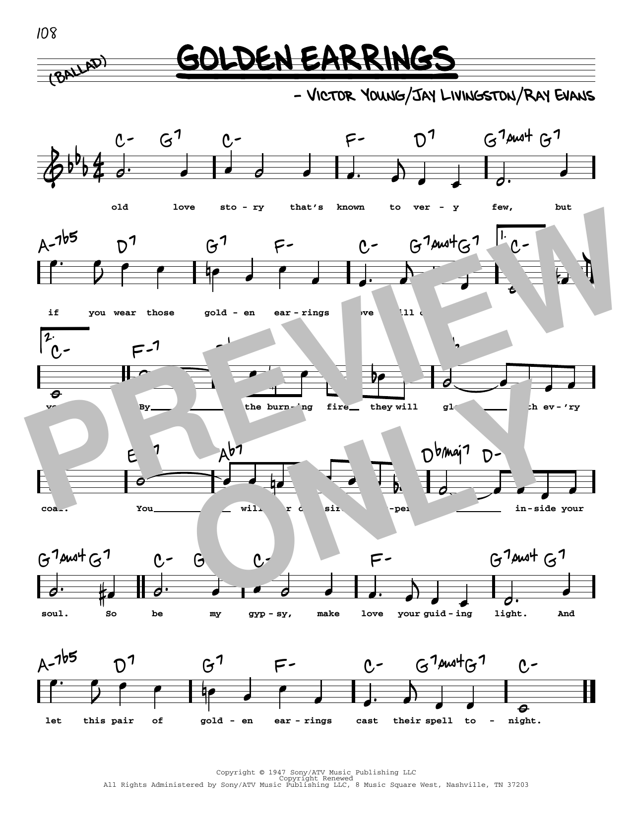 Peggy Lee Golden Earrings (High Voice) sheet music notes and chords. Download Printable PDF.