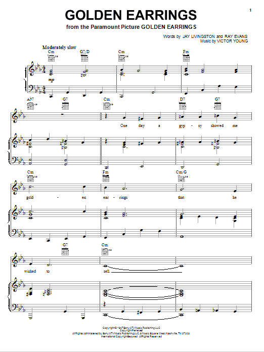 Learn to play Peggy Lee Golden Earrings sheet music for Real Book – Melody & Chords in minutes. Price: 5.9900$ Peggy Lee Golden Earrings sheet music notes and chords arranged for Real Book – Melody & Chords