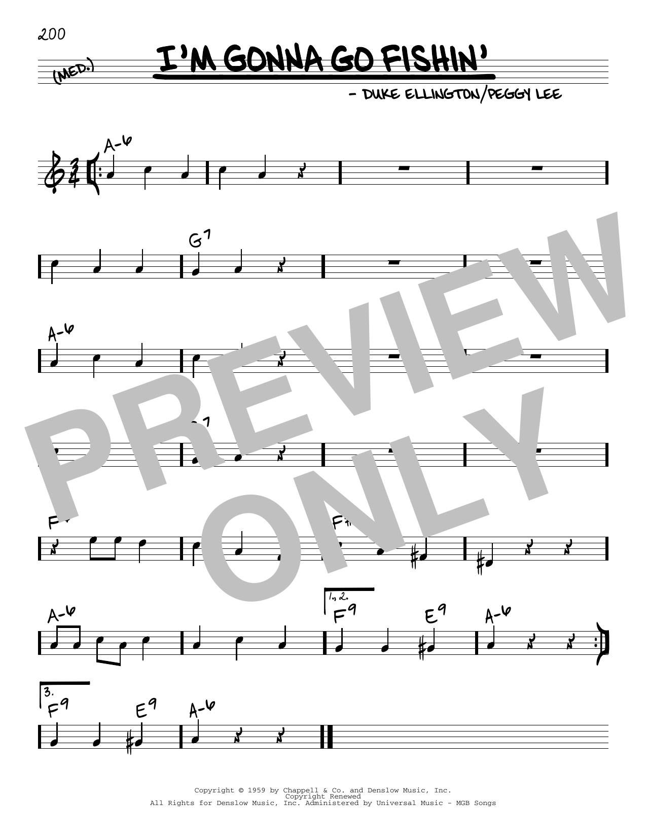 Learn to play Peggy Lee I'm Gonna Go Fishin' sheet music for Real Book – Melody & Chords in minutes. Price: 5.9900$ Peggy Lee I'm Gonna Go Fishin' sheet music notes and chords arranged for Real Book – Melody & Chords