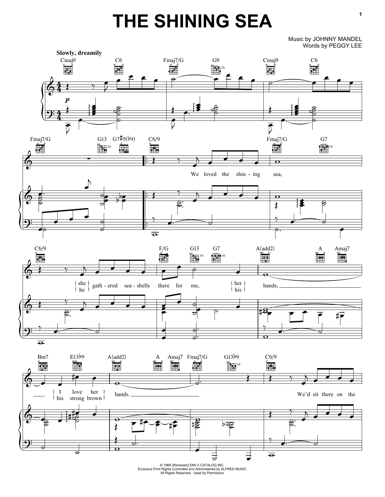 Peggy Lee The Shining Sea sheet music notes and chords arranged for Piano, Vocal & Guitar Chords (Right-Hand Melody)