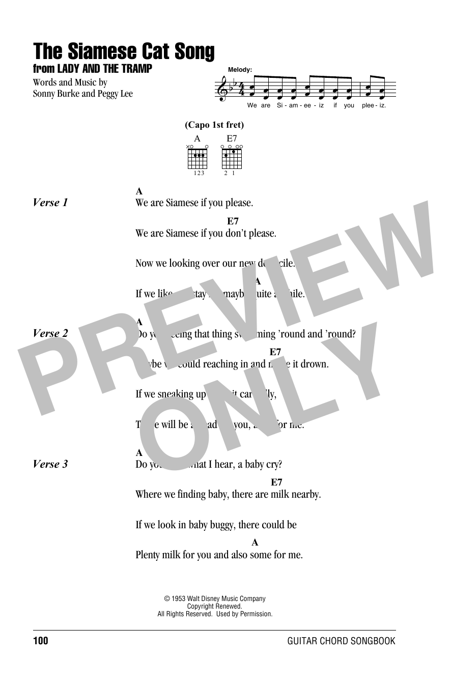 Peggy Lee The Siamese Cat Song (from Lady And The Tramp) sheet music notes and chords. Download Printable PDF.