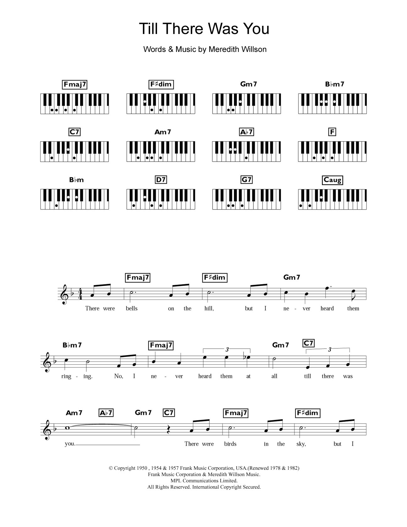 Peggy Lee Till There Was You (from The Music Man) sheet music notes and chords arranged for Piano Chords/Lyrics