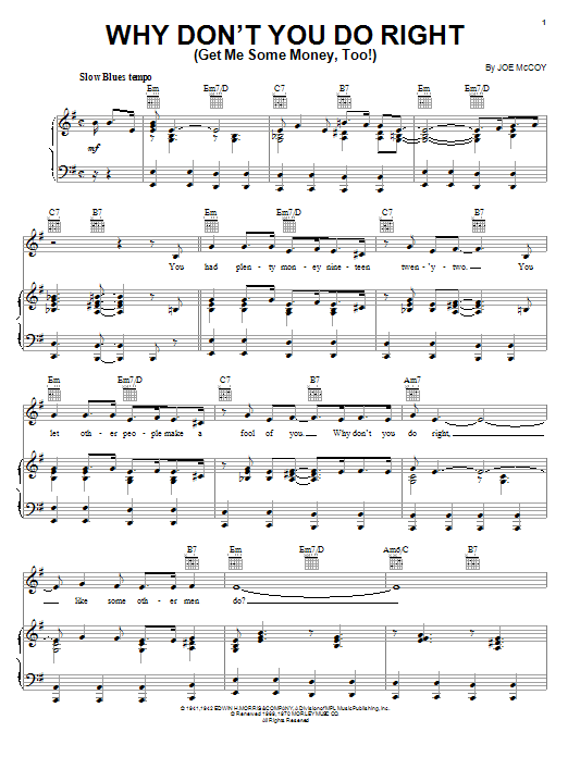 Peggy Lee Why Don't You Do Right (Get Me Some Money, Too!) sheet music notes and chords. Download Printable PDF.