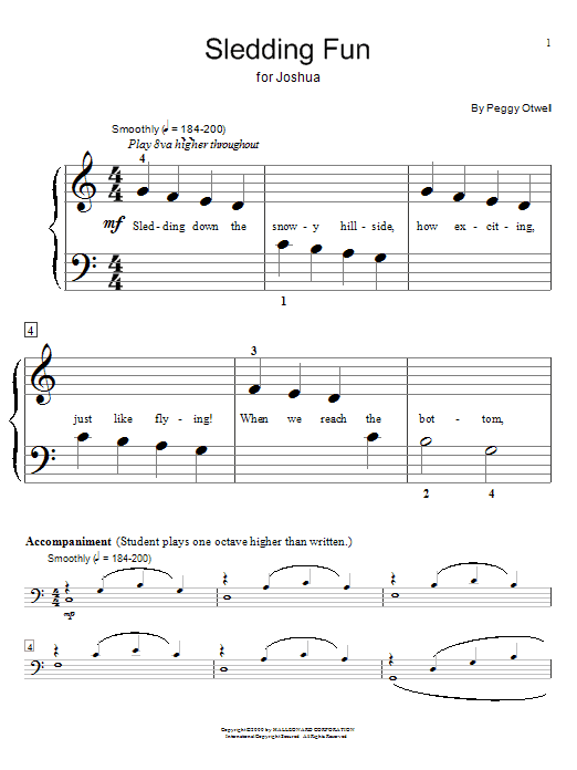 Peggy Otwell Sledding Fun sheet music notes and chords arranged for Educational Piano