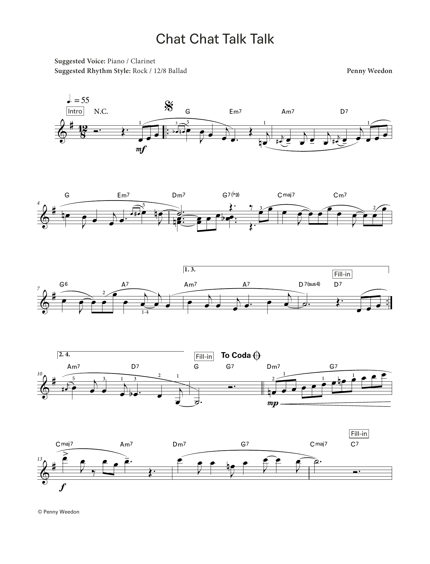 Penny Weedon Chat Chat Talk Talk (LCME Electronic Keyboard Grade 6 List C) sheet music notes and chords. Download Printable PDF.