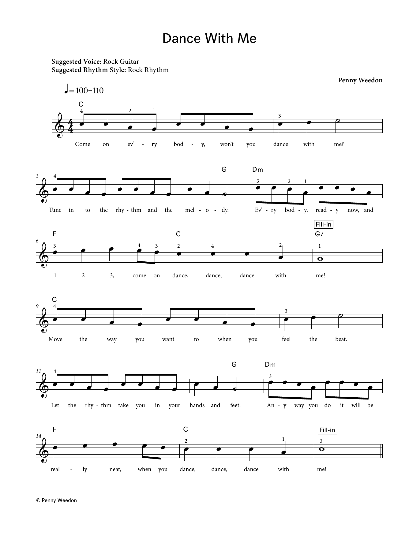 Penny Weedon Dance With Me (LCME Electronic Keyboard Grade 1 List B) sheet music notes and chords. Download Printable PDF.