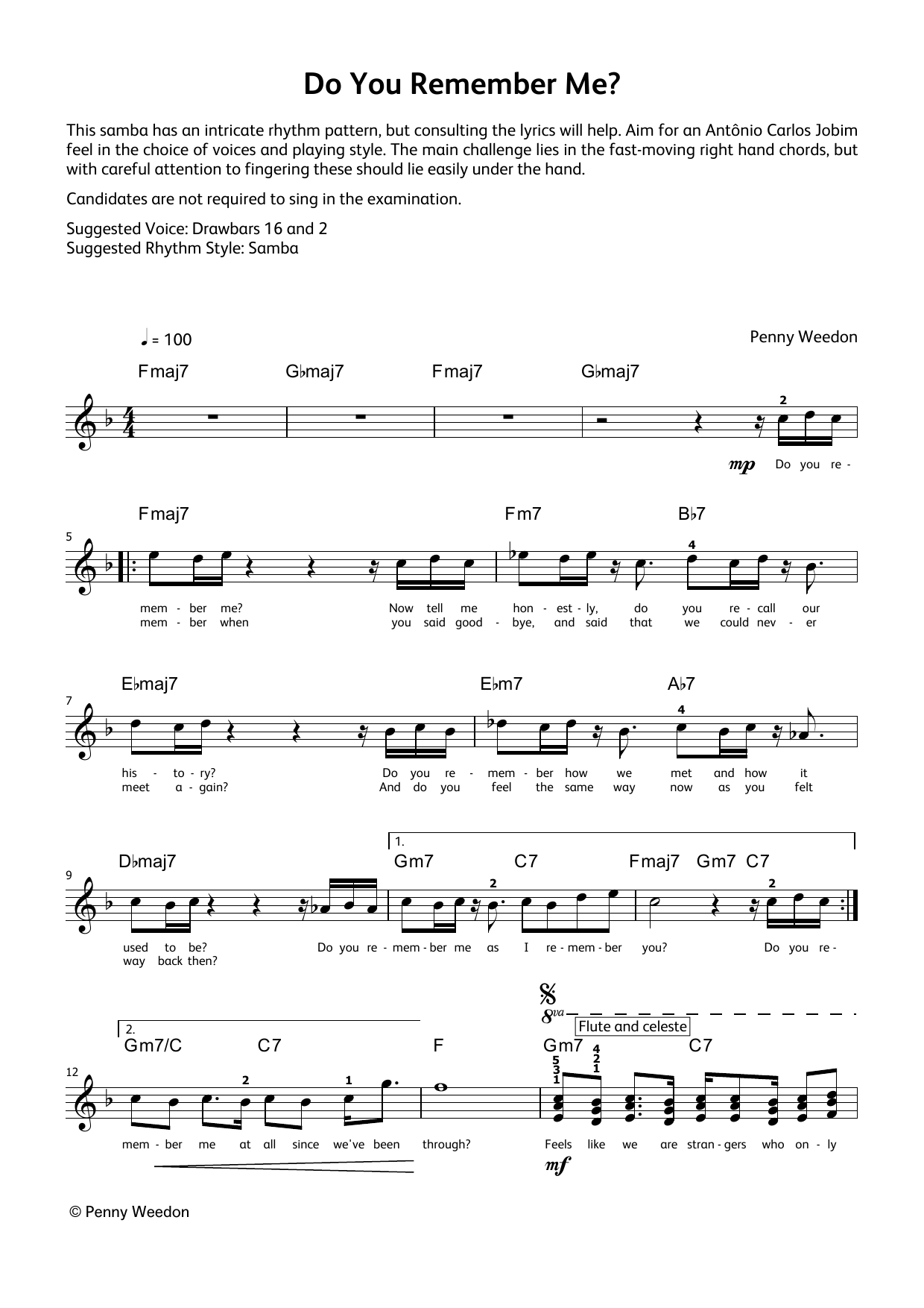 Penny Weedon Do You Remember Me (LCME Electronic Keyboard Grade 8 List B & C) sheet music notes and chords. Download Printable PDF.