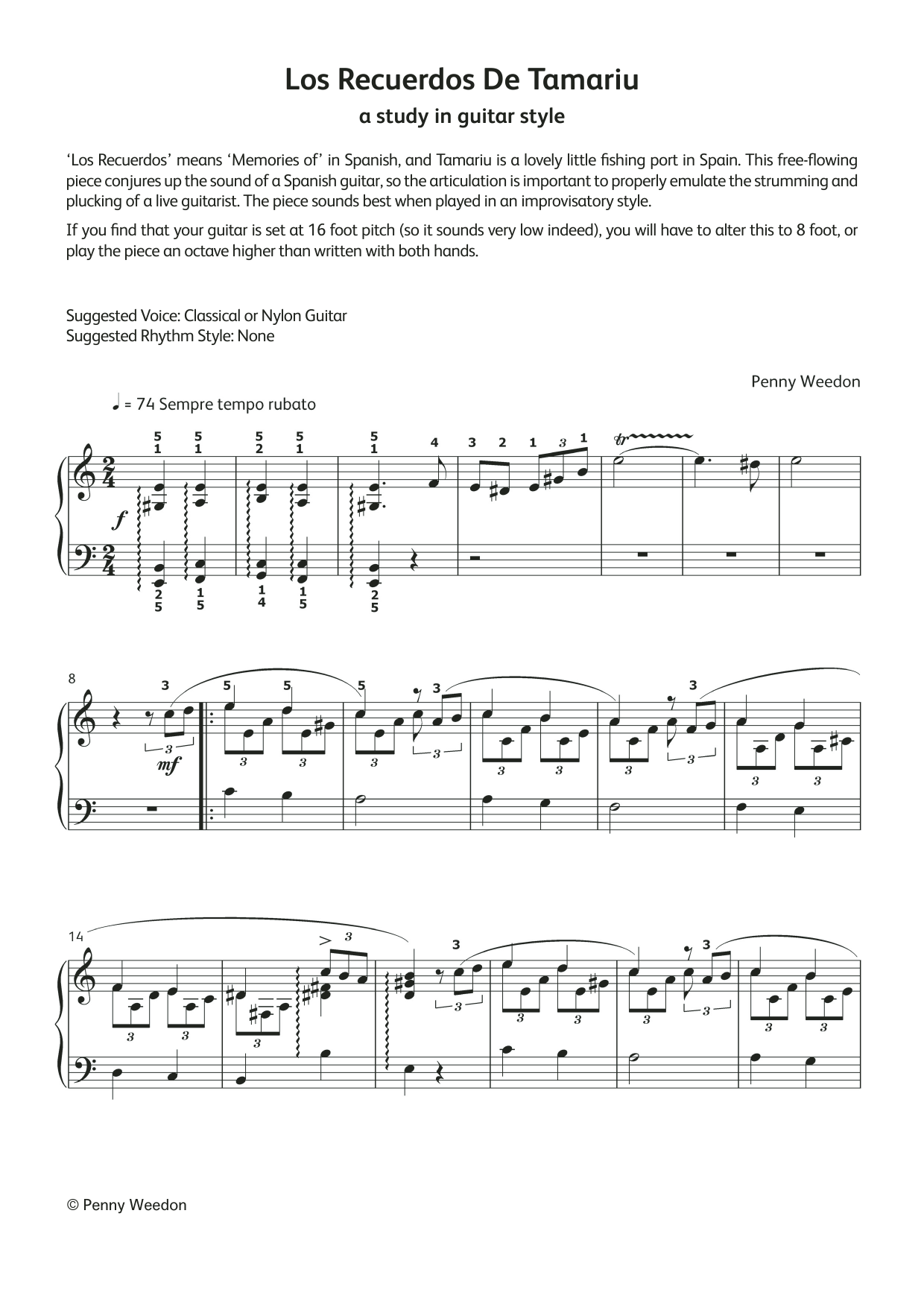 Penny Weedon Los Recuerdos de Tamariu (LCME Electronic Keyboard Grade 7 List A) sheet music notes and chords. Download Printable PDF.