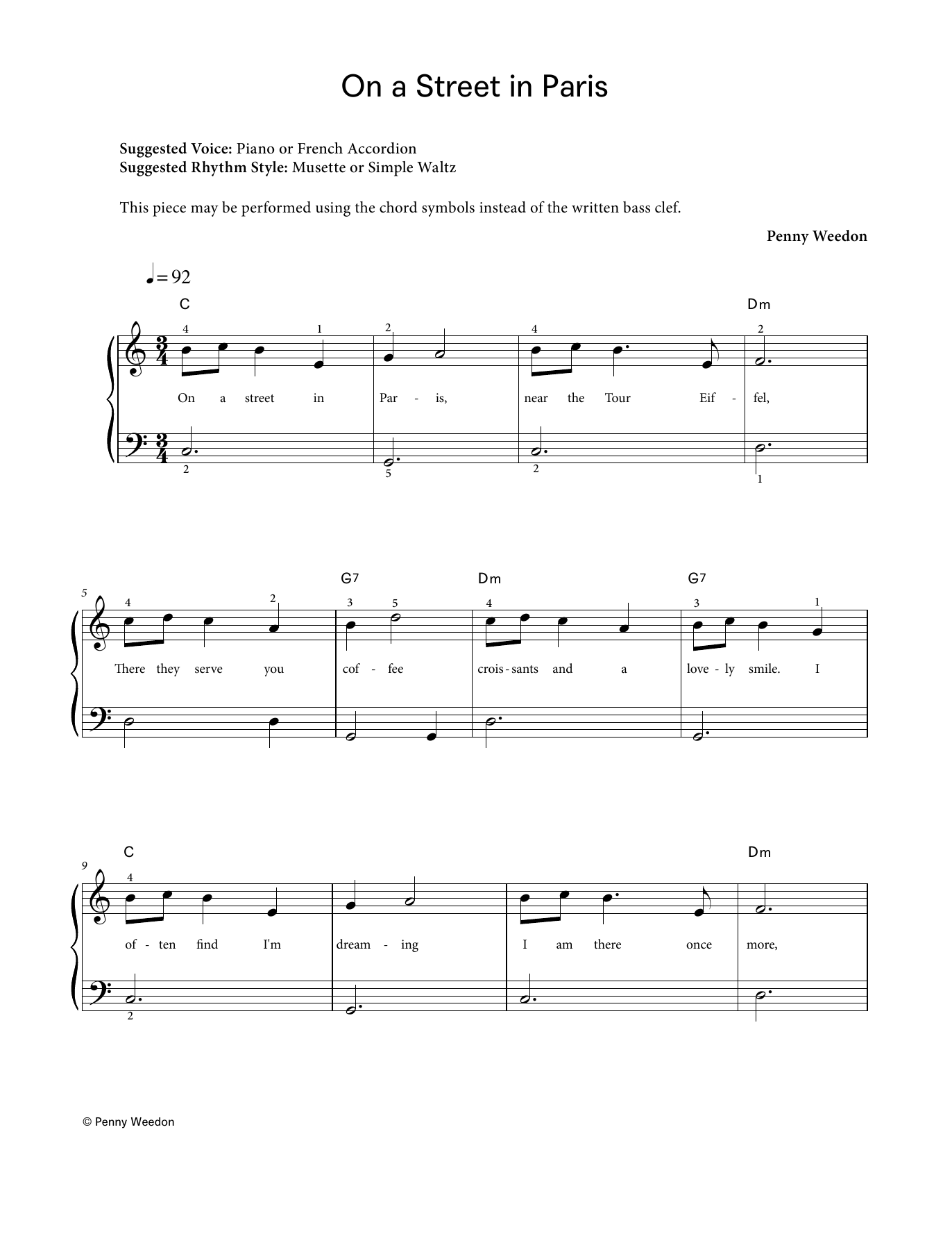 Penny Weedon On A Street in Paris (LCME Electronic Keyboard Grade 1 List A) sheet music notes and chords. Download Printable PDF.