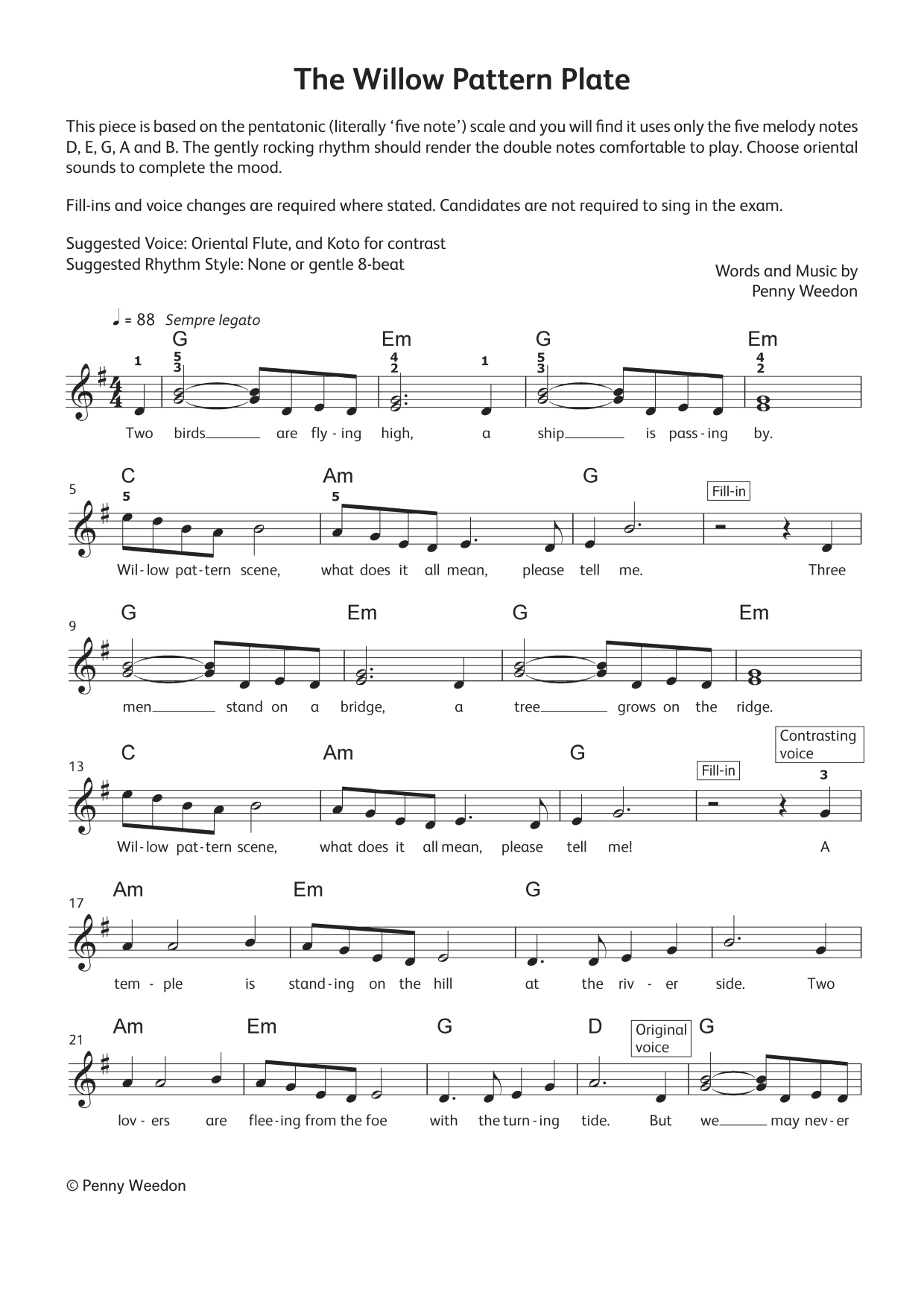 Penny Weedon The Willow Pattern Plate (LCME Electronic Keyboard Grade 2 List B & C) sheet music notes and chords. Download Printable PDF.