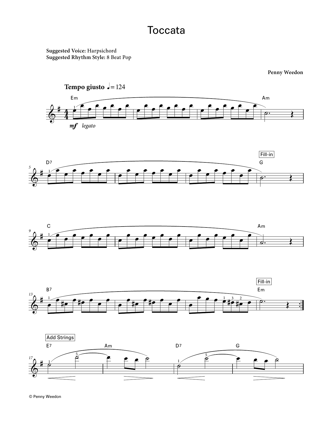 Penny Weedon Toccata (LCME Electronic Keyboard Grade 4 List C) sheet music notes and chords. Download Printable PDF.