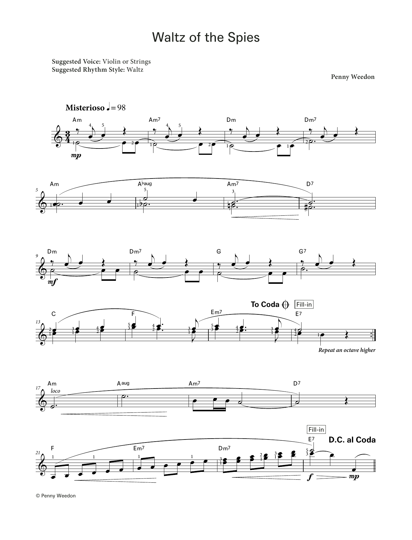 Penny Weedon Waltz of the Spies (LCME Electronic Keyboard Grade 5 List B) sheet music notes and chords. Download Printable PDF.