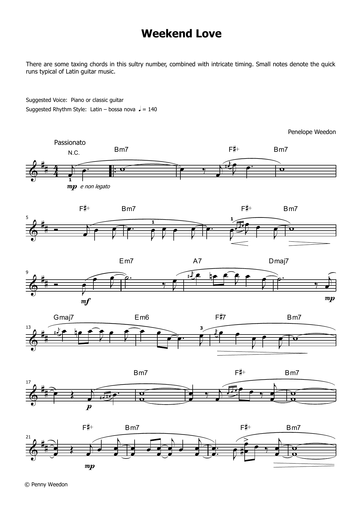 Penny Weedon Weekend Love (LCME Electronic Keyboard Grade 8 List B & C) sheet music notes and chords. Download Printable PDF.