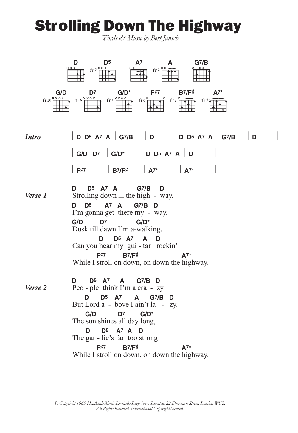 Pentangle Strolling Down The Highway sheet music notes and chords. Download Printable PDF.