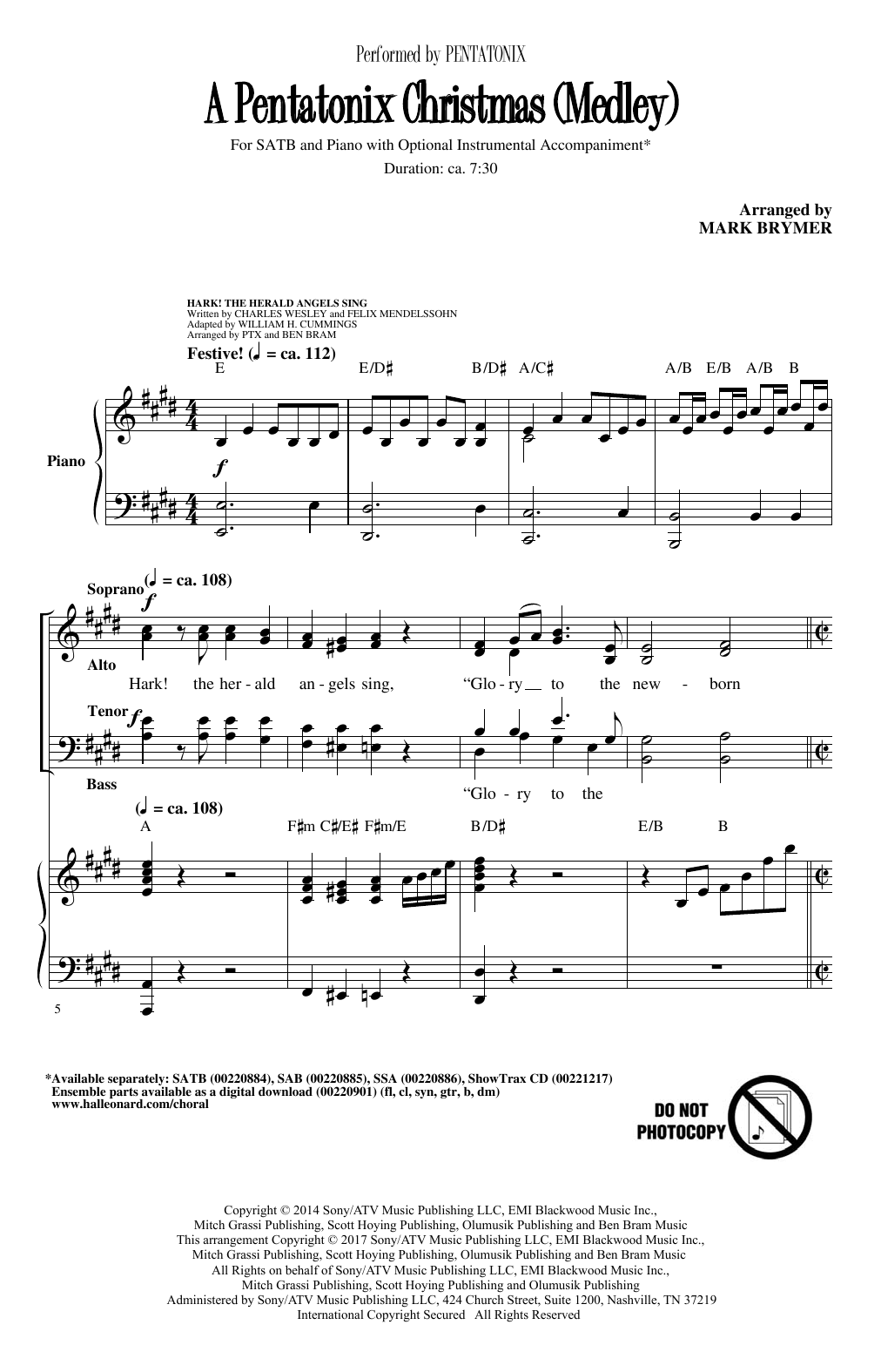 Pentatonix Hark! The Herald Angels Sing (arr. Mark Brymer) sheet music notes and chords. Download Printable PDF.