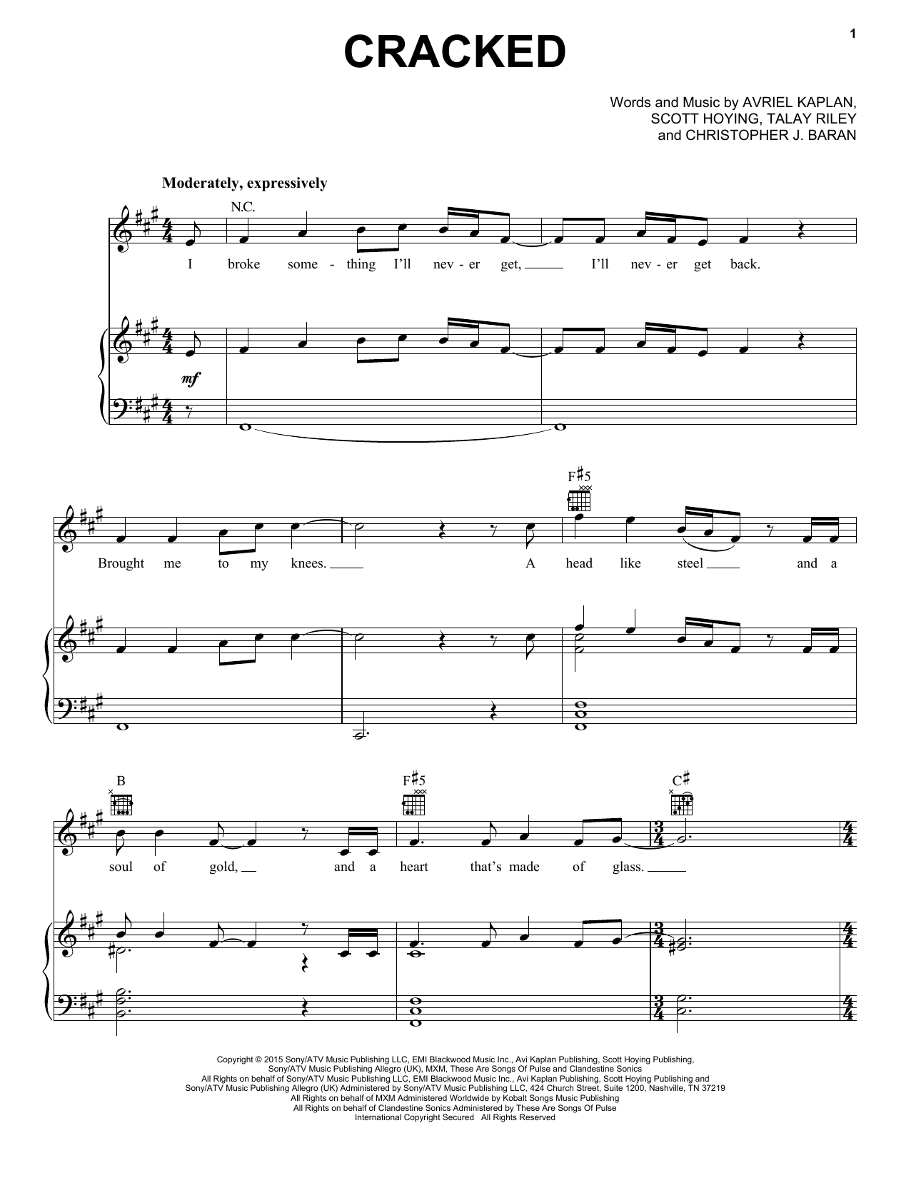 Pentatonix Cracked sheet music notes and chords arranged for Piano, Vocal & Guitar Chords (Right-Hand Melody)