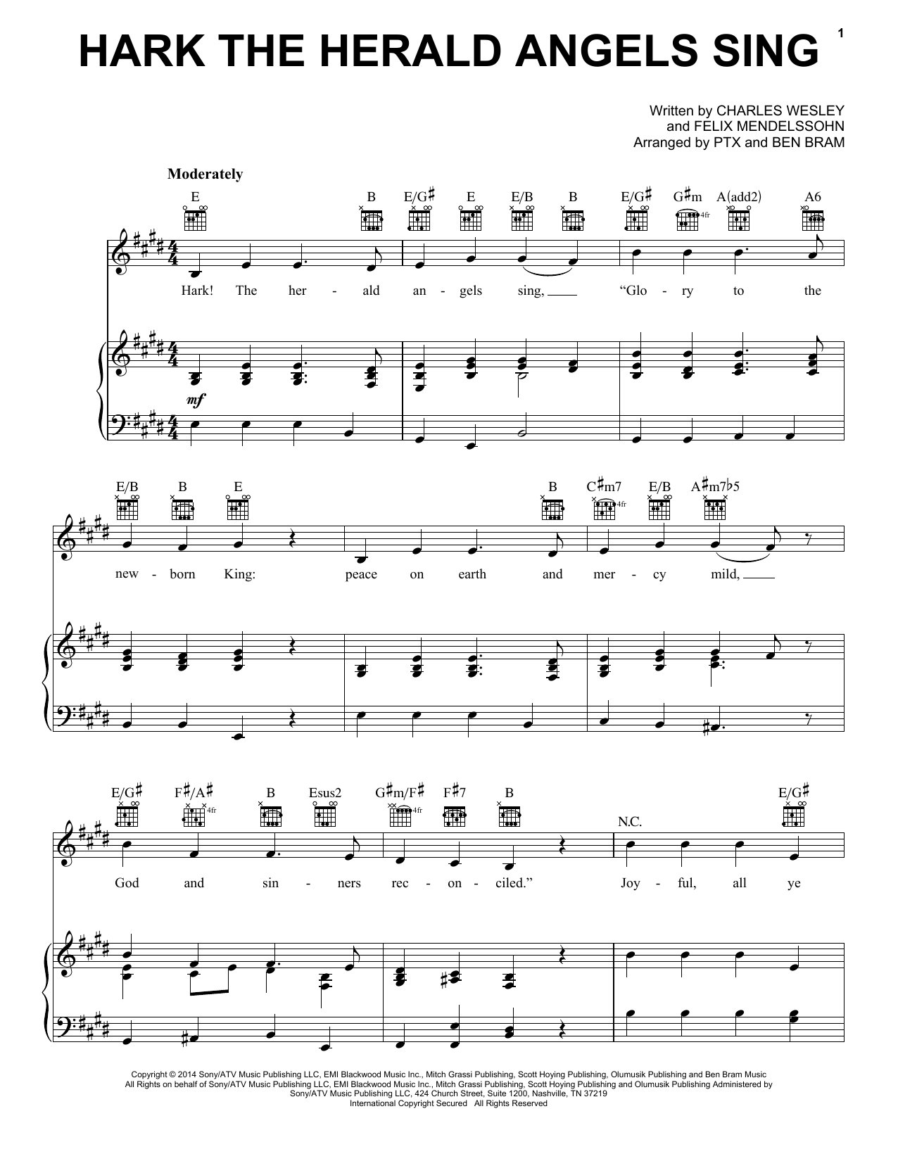 Pentatonix Hark! The Herald Angels Sing sheet music notes and chords. Download Printable PDF.