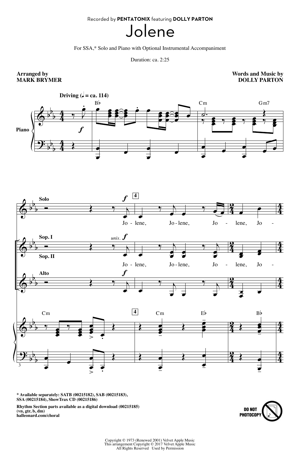 Pentatonix Jolene (feat. Dolly Parton) (arr. Mark Brymer) sheet music notes and chords. Download Printable PDF.