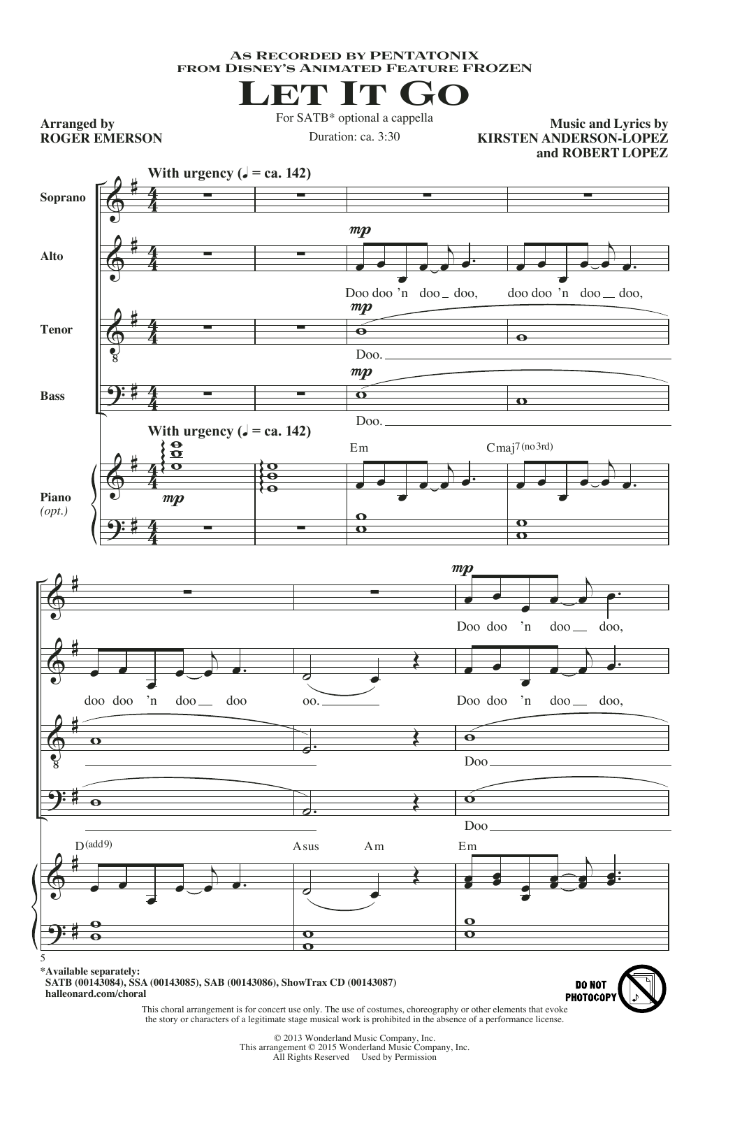 Pentatonix Let It Go (from Frozen) (arr. Roger Emerson) sheet music notes and chords. Download Printable PDF.