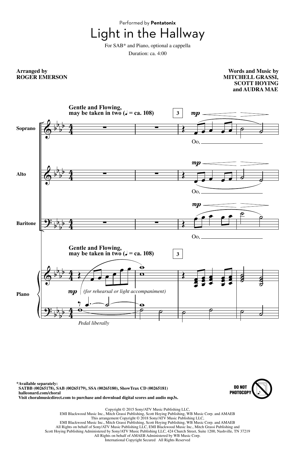 Pentatonix Light In The Hallway (arr. Roger Emerson) sheet music notes and chords. Download Printable PDF.