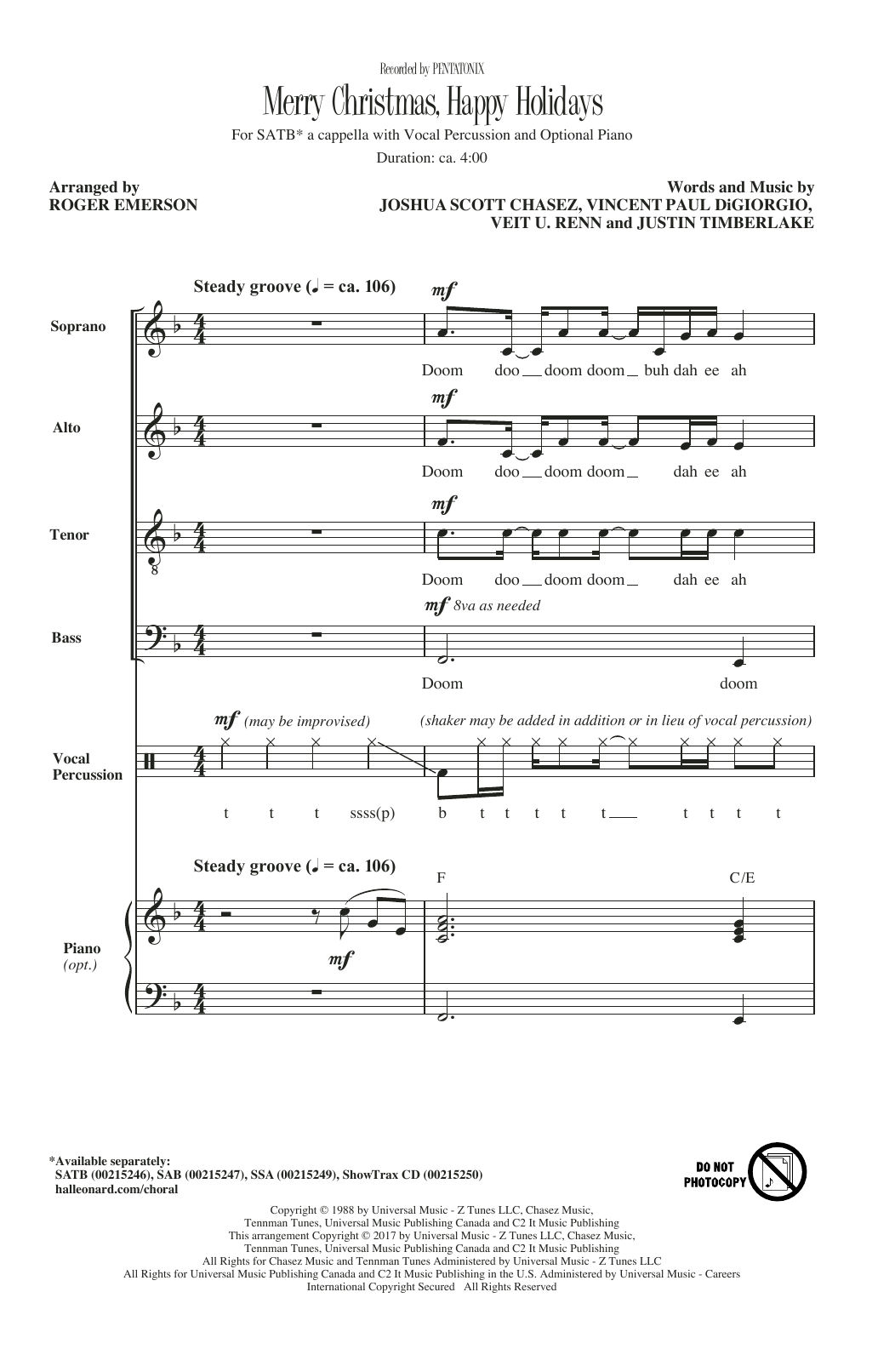 Pentatonix Merry Christmas, Happy Holidays (arr. Roger Emerson) sheet music notes and chords. Download Printable PDF.