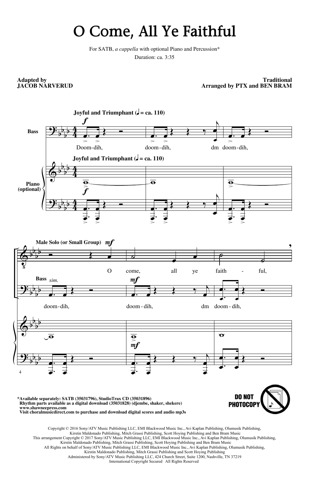 Pentatonix O Come, All Ye Faithful (arr. Jacob Narverud) sheet music notes and chords. Download Printable PDF.